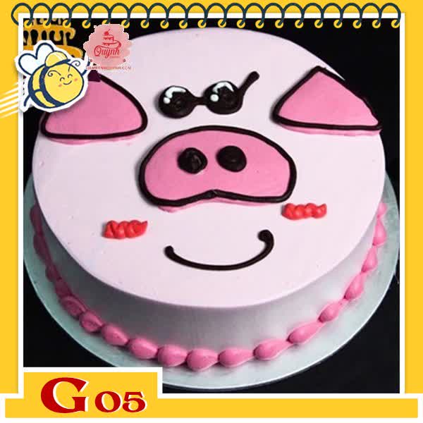 Bánh kem bé gái G05 bé heo hồng xinh xắn nền hồng nhạt tai mũi hồng đậm hơn