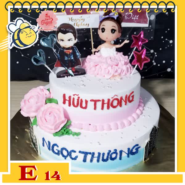 Bánh kem búp bê E14 2 tầng cho 1 bé trai 1 bé gái độc lạ siêu thu hút