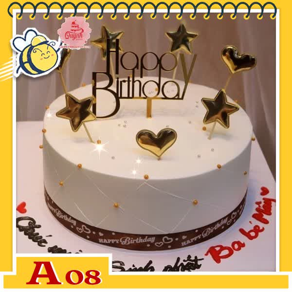 Bánh kem sinh nhật đơn giản A08 phụ kiện đẹp sang trọng nhìn là mê