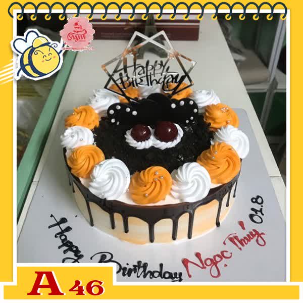 Bánh kem sinh nhật đơn giản A46 phiên bản trắng cam đất cực đẹp phủ socola chảy