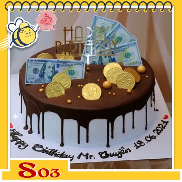 Bánh kem socola S03 phong cách tiền vàng đô la gọn gàng xinh đẹp ai nhìn cũng mê