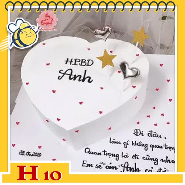 Bánh kem tặng người yêu H10 trái tim trắng tinh khôi điểm xuyết tim đỏ bé xinh khắp bánh cực tinh tế