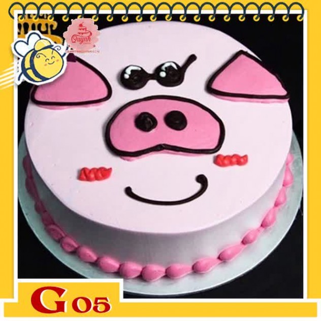 giới thiệu tổng quan Bánh kem bé gái G05 bé heo hồng xinh xắn nền hồng nhạt tai mũi hồng đậm hơn