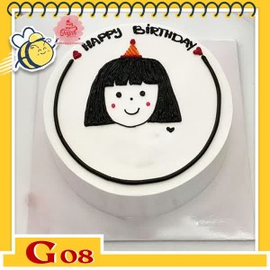 Bánh kem bé gái G08 vẽ mặt cô gái bé gái viền bên ngoài 1 vòng cung xinh đẹp đơn giản hút mắt