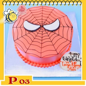 Bánh kem bé trai P03 nền đỏ vẽ lưới nhện tạo hình mặt của spiderman người nhện