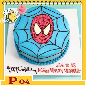 Bánh kem bé trai P04 nền xanh vẽ lưới nhện và mặt spider man màu đỏ siêu độc lạ