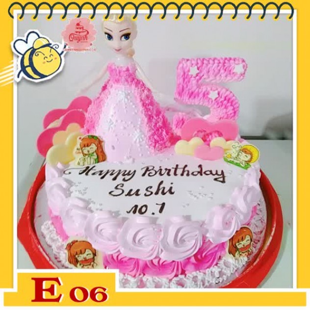 giới thiệu tổng quan Bánh kem búp bê E06 búp bê elsa màu hồng nền hồng có số tuổi cực đẹp