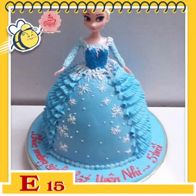 giới thiệu tổng quan Bánh kem búp bê E15 elsa cả bánh là tà váy màu hoa tuyết lung linh siêu đẹp