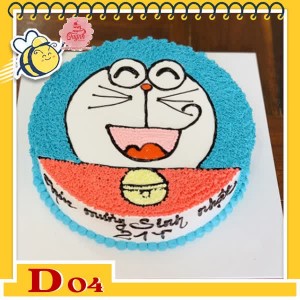 Bánh kem Doremon D04 vẽ khuôn mặt dễ thương của mèo Doraemon cười vui
