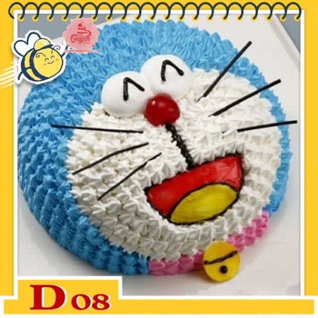 giới thiệu tổng quan Bánh kem Doremon D08 tạo hình cả cái đầu 3D đô rê mon cười vui híp mắt