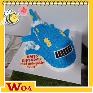 Bánh kem máy bay W04 màu xanh dương xen kẽ họa tiết trắng vàng giống hệt như thật