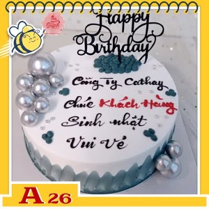 Bánh kem sinh nhật đơn giản A26 nền trắng xanh xám phong cách hiện đại nhiều phụ kiện đẹp