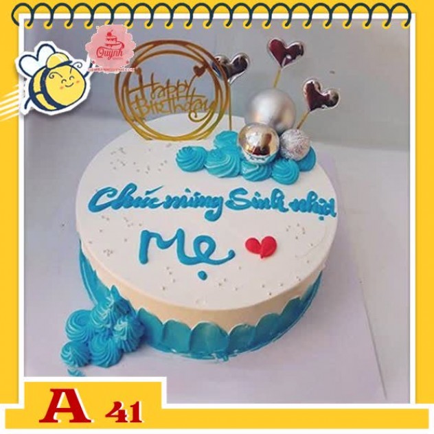 giới thiệu tổng quan Bánh kem sinh nhật đơn giản A41 nền màu trắng phối hợp màu xanh dương hiện đại đẹp