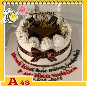 Bánh kem sinh nhật đơn giản A48 kiểu Hàn màu trắng phủ bột socola