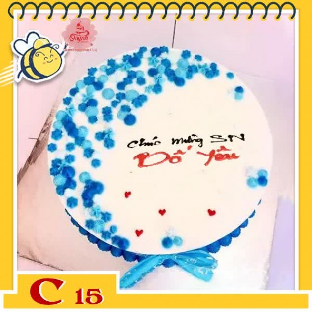 giới thiệu tổng quan Bánh kem tặng cha C15 đơn giản nền trắng điểm xuyết nhiều cụm kem màu xanh trắng nhiều sắc độ