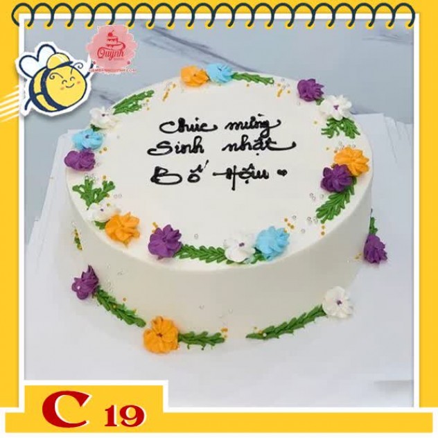 giới thiệu tổng quan Bánh kem tặng cha C19 siêu đơn giản nền trắng viền cỏ hoa nhiều màu cực xinh kiểu Hàn Quốc
