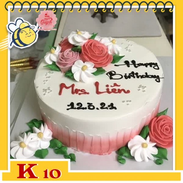 giới thiệu tổng quan Bánh kem tặng khách hàng K10 mẫu siêu hot màu hồng cho nữ với nhiều hoa đẹp tạo hình tỉ mỉ