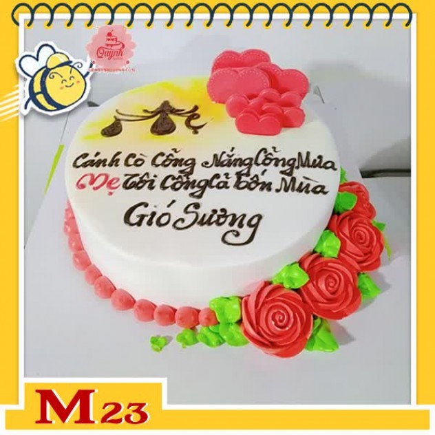 giới thiệu tổng quan Bánh kem tặng mẹ M23 màu trắng hoa đỏ ấn tượng với dòng thơ ghi trên bánh vô cùng ý nghĩa