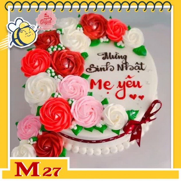 giới thiệu tổng quan Bánh kem tặng mẹ M27 nhiều hoa nhiều màu trắng hồng đỏ đẹp mẹ nào cũng thích
