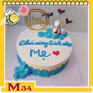 Bánh kem tặng mẹ M34 màu trắng và xanh nước biển trang trí đơn giản bằng phụ kiện mới nhất