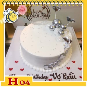 Bánh kem tặng người yêu H04 trắng tinh khôi trang trí phụ kiện hiện đại lấp la lấp lánh