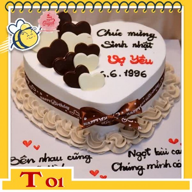 giới thiệu tổng quan Bánh kem trái tim T01 bán chạy nhất ngọt ngào màu trắng nâu đen xinh cực xinh tặng người yêu