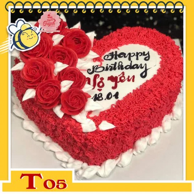 giới thiệu tổng quan Bánh kem trái tim T05 đỏ rực tình yêu nồng cháy bắt hoa nửa bên ngọt ngào