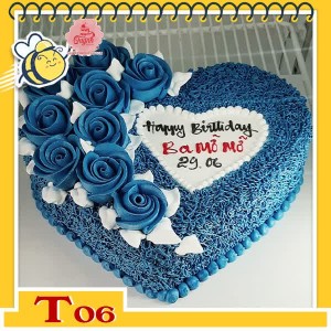 Bánh kem trái tim T06 màu xanh biển bắt hoa nửa bên mẫu hot cho nam đàn ông