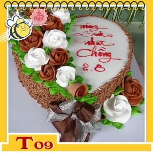 Bánh kem trái tim T09 kiểu cơ bản bắt hoa nửa bên phong cách mày nâu cho nam người lớn