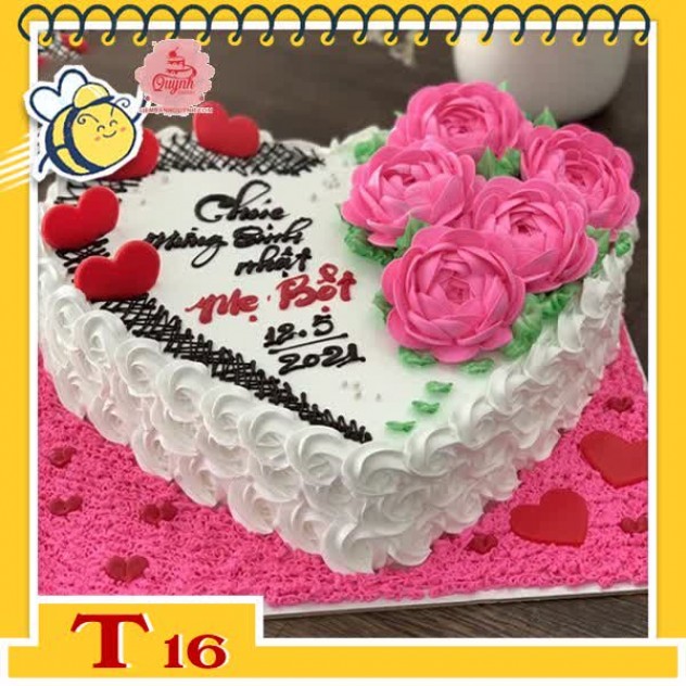 giới thiệu tổng quan Bánh kem trái tim T16 nền trắng cách điệu bắt 5 hoa hồng ở và cung đường tim socola siêu xinh