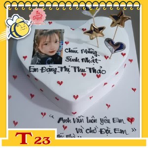Bánh kem trái tim T23 phong cách hàn quốc đơn giản nền trắng chấm tim đỏ và phụ kiện lấp lánh in ảnh
