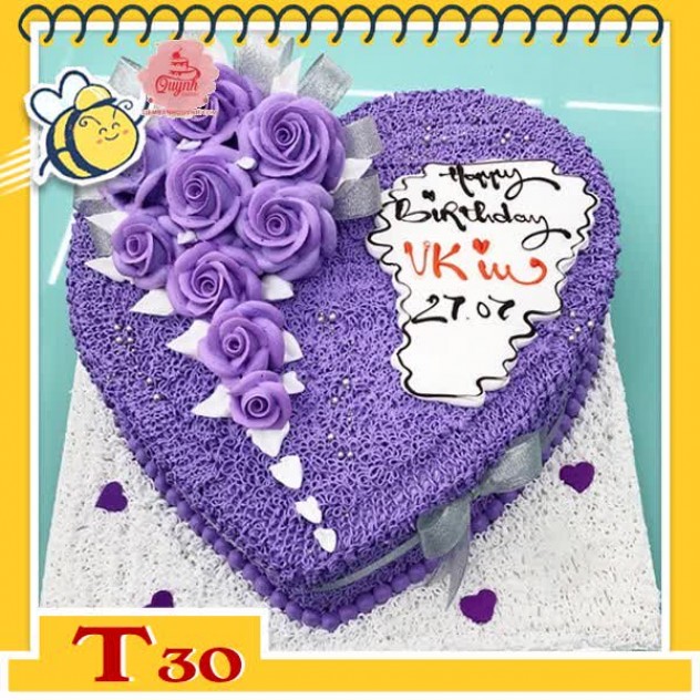 giới thiệu tổng quan Bánh kem trái tim T30 full tím bắt nhiều hoa tím nữa bên ấn tượng hút mắt