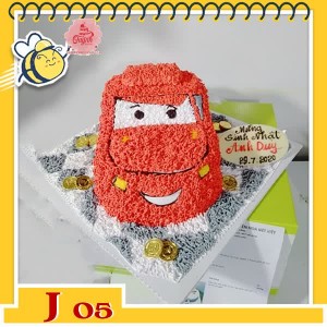 Bánh kem xe ô tô J05 xe ô tô màu đỏ mặt cười dễ thương cho bé trẻ nhỏ