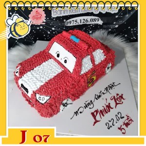 Bánh kem xe ô tô J07 xe cảnh sát màu đỏ sọc trắng mắt cười dễ thương